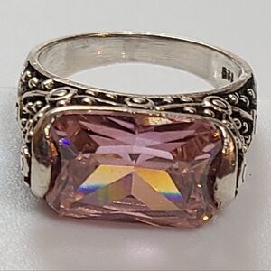 925 Pink Ice CZ Sz 7 Ring Art Deco Style Vintage Sterling Silver Super Sparkly